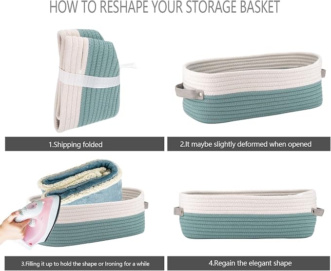 Cotton Rope Woven Toilet Paper Baskets for Organizing Decorative for Boho Decor Small Storage Gift 13"x5.9"x4" Mint Green - Image 7