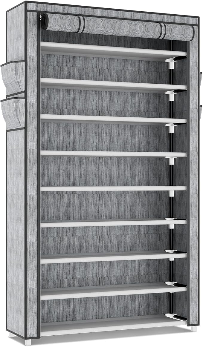 LANTEFUL Shoe Rack with Covers 10 Tier Tall Shoe Rack Organizer Large Capacity Shoe Shelf Storage 40 Pairs Space Saving Free Standing Shoe Storage Organizer for Closet, Entryway, Dorm, Printing - Image 9