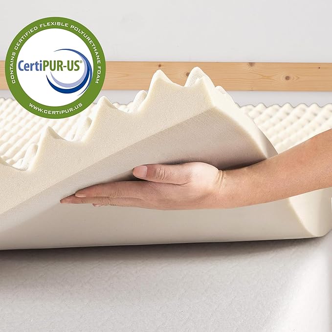 Treaton, 1-Inch Convoluted Copper-Infused Memory Foam Mattress Toppers, Cooling and Pressure Relieving with Airflow Design, Twin, Beige