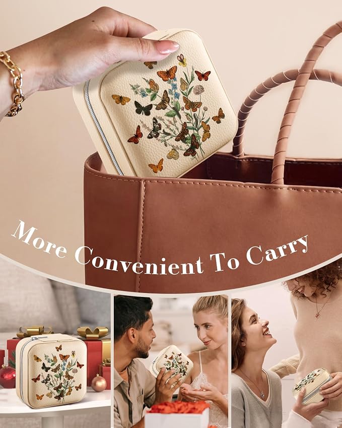 Bistup Travel Jewelry Case - Small Jewelry Organizers and Storage Box for Women Girls Teens Cute Traveling Jewelry Holder with Mirror Little Tiny Compact Flower Modern Unique Aesthetic Pretty - Image 6