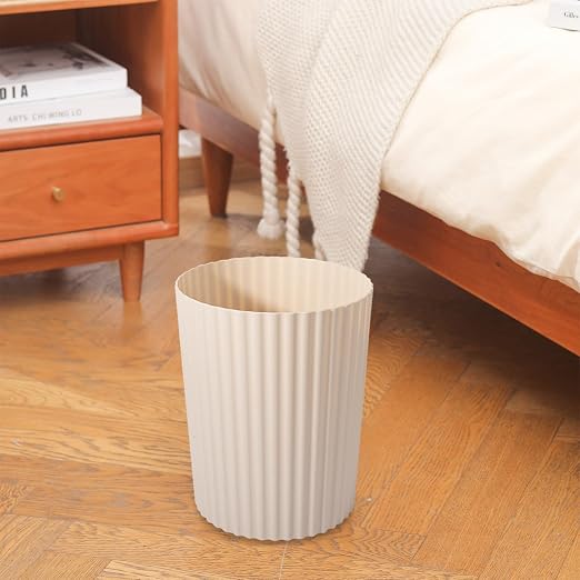 JiatuA Small Trash Can Plastic Wastebasket Round Garbage Container Bin for Bathroom, Kitchen, Bedroom, Home Office, College Dorm, Beige - Image 7