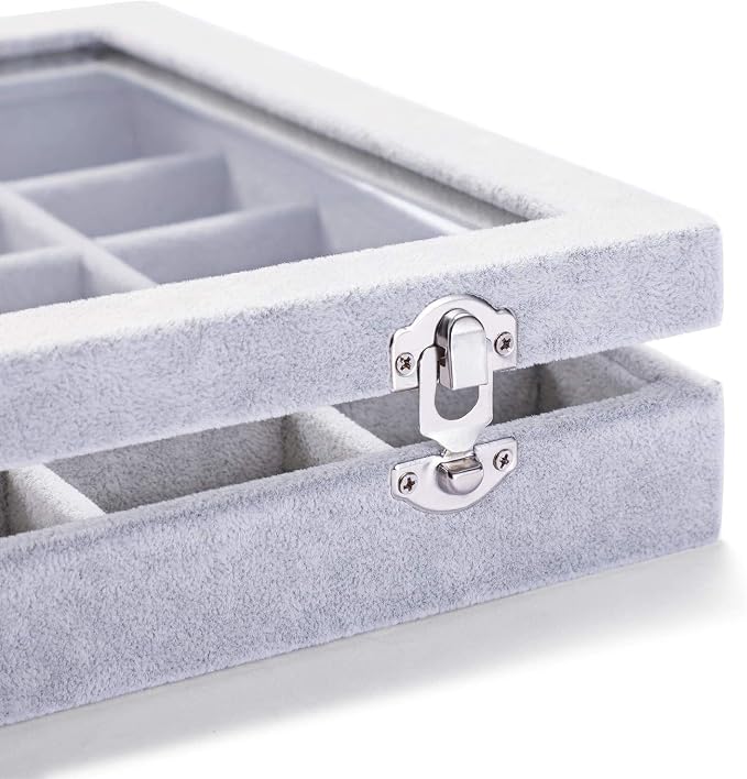 Jewelry Organizer Tray with Clear Lid 30 Grid Velvet Drawer Insert Jewelry Storage box with Glass lid Display Case Store Showcase Holder with Lock Gifts for Women - Image 6