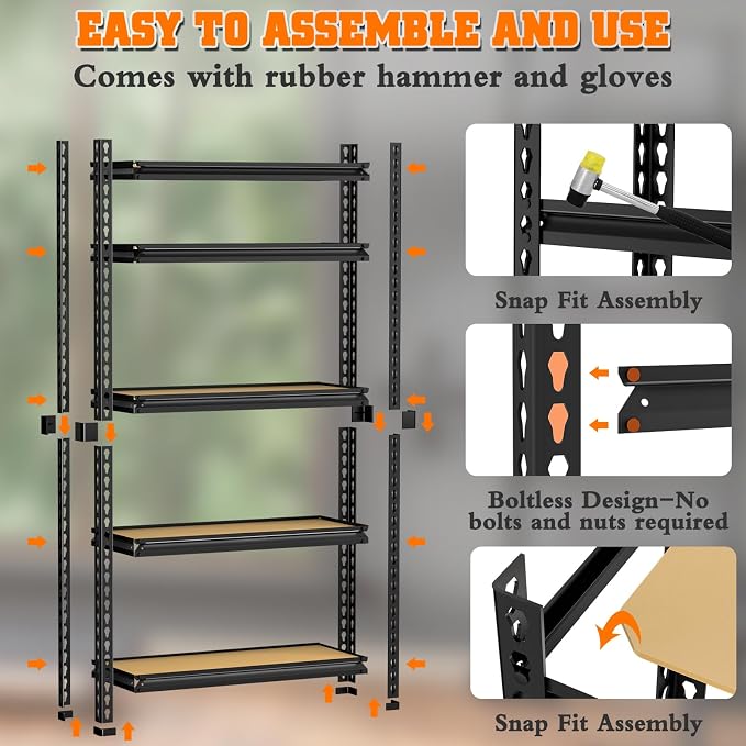 LEVELEVE 5-Tier Storage Shelving Unit, Metal, for Kitchen, Garage, Laundry Room, Adjustable, 35" L x 16" W x 73" H, Rectangular - Image 8