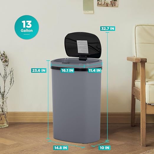 BestOffice | 13 Gallon Plastic Trash Can with Lid | Gray | Automatic Touchless Garbage Can | Odor Control | Modern Oval Design | Easy to Clean | Fits Any Kitchen, Bathroom, Office or Home - Image 7