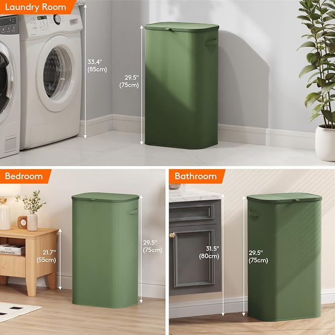 Lifewit 105L Large Laundry Basket with Lid, Laundry Hamper with Plastic Handles and Removable Bag, Foldable Tall Dirty Clothes Hampers for Laundry for Laundry Room, Bedroom, Bathroom, Dorm, Green - Image 8