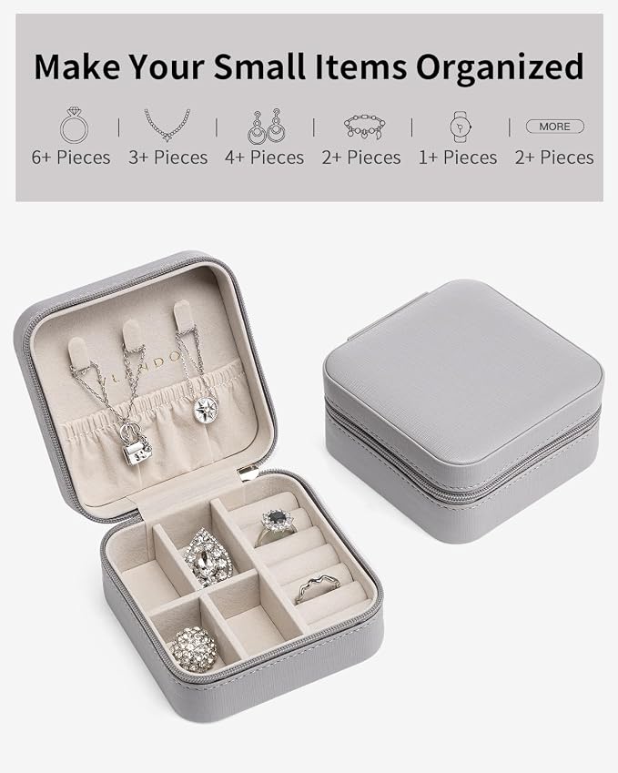 VLANDO Travel Jewelry Box, Small Jewelry Travel Organizer Case for Girls Women - Grey - Image 8