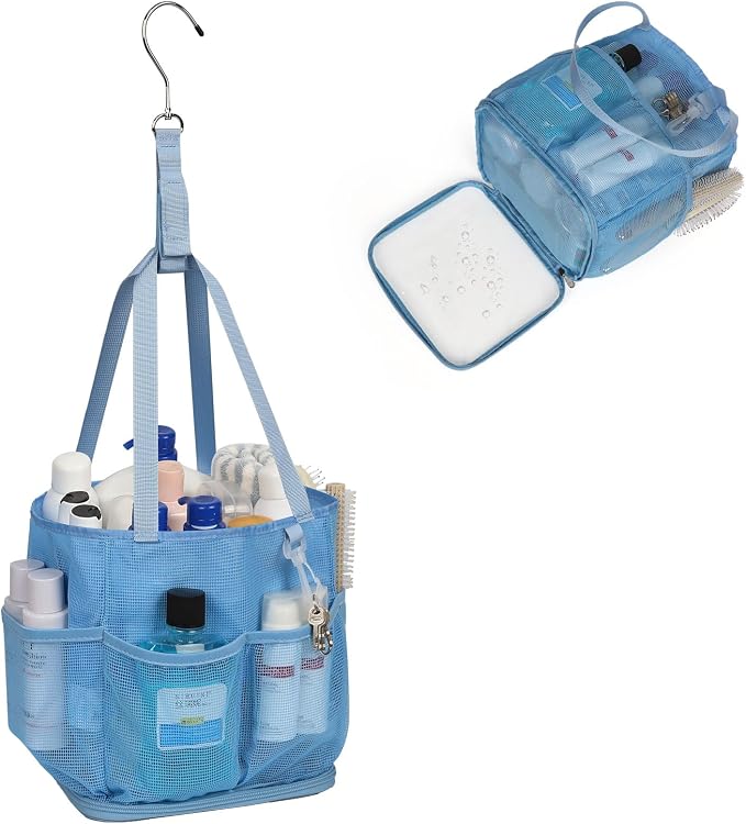 Mesh Shower Caddy Portable for College Dorm Room Essentials, Shower Tote Bag with Hanging Hook and Drawstring, Quick Dry Toiletry Bag with 6 Pockets for Bathroom, Swimming, Gym, Camping, Beach, Travel - Image 9