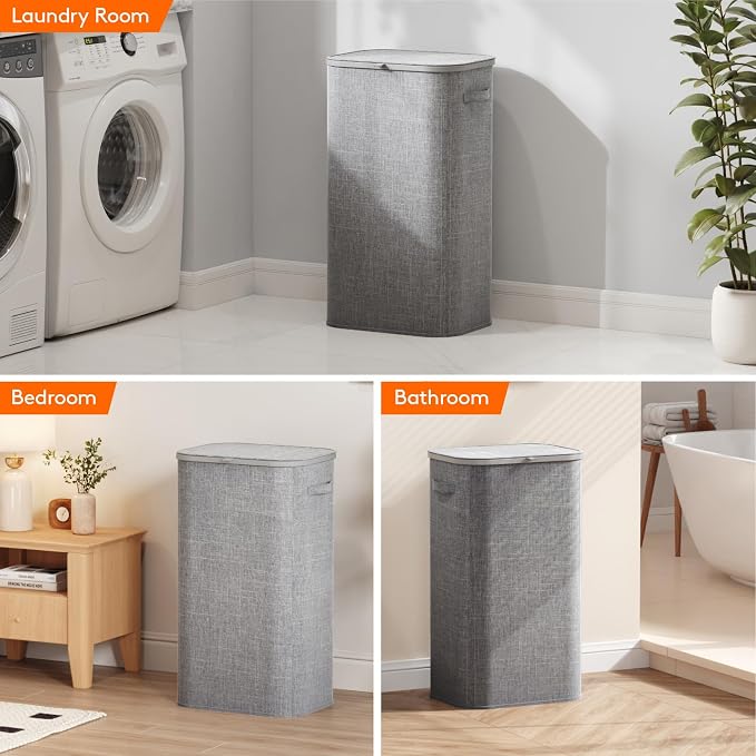 Lifewit 105L Large Laundry Basket with Lid, Laundry Hamper with Plastic Handles and Removable Bag, Foldable Tall Dirty Clothes Hampers for Laundry for Laundry Room, Bedroom, Bathroom, Dorm, Light Gray - Image 8
