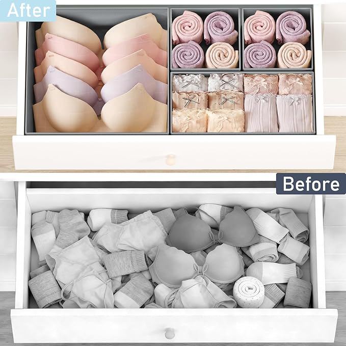 DIMJ Drawer Organizer Clothes Storage - 28 Pack Baby Dresser Organizer for Nursery, Foldable Closet Drawer Organizer Bins for Bedroom Organization, Fabric Storage Dividers for Socks, Underwears, Bras - Image 6