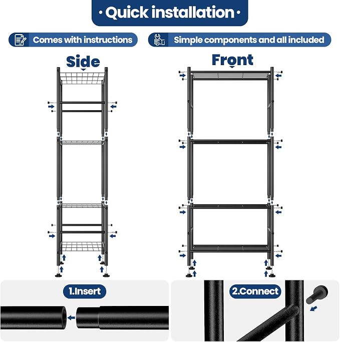 Abiglifty Storage Shelves, 4-Tier Wire Shelving, Metal Shelving with Adjustable Leveling Feet, Garage Storage for Bathroom, Closet, Kitchen - Image 7