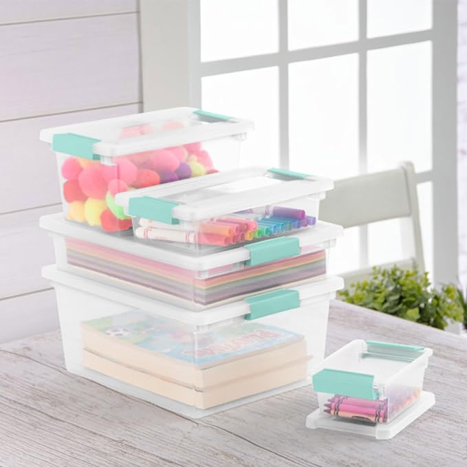 Sterilite 18-Pack Clip Box, Stackable Clear Plastic Bins with Latching Lids, Small - Writing, Arts or Crafts Supplies Storage Containers for Home, Office, Classroom and Workshop Organization - Image 9