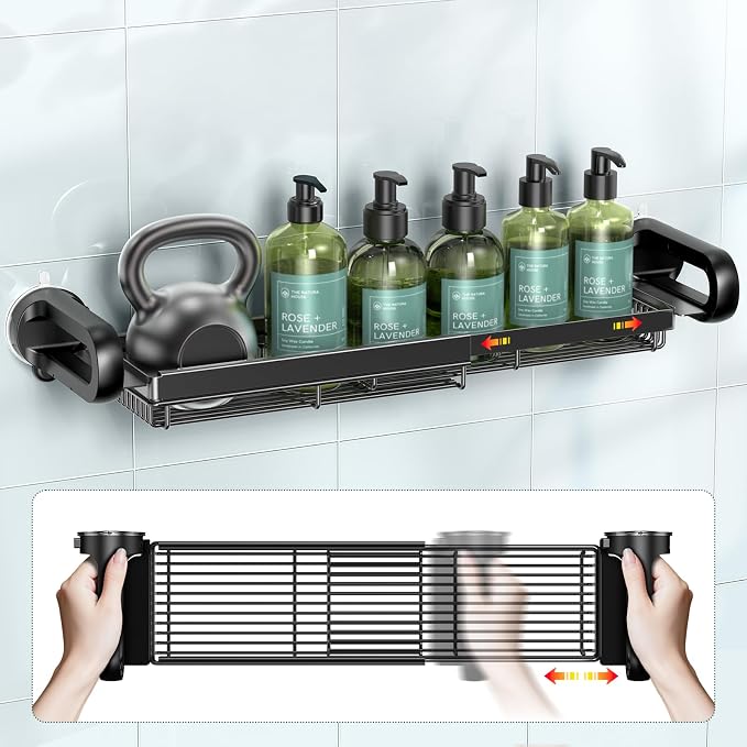 JOTPE Shower Caddy Suction Cup, Expandable Suction Shower Shelf with Large Capacity, Heavy Duty Shower Organizer Powerful Max Hold 22lbs, Removable Waterproof Metal Basket for Bathroom Kitchen Storage - Image 8