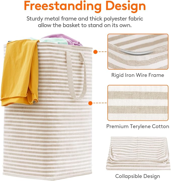 Lifewit 3 Pack Laundry Basket 80L Each, Collapsible Clothes Hamper with Reinforced Handles, Freestanding Waterproof Design for Bedroom and Laundry Room, Beige 240L Total - Image 8
