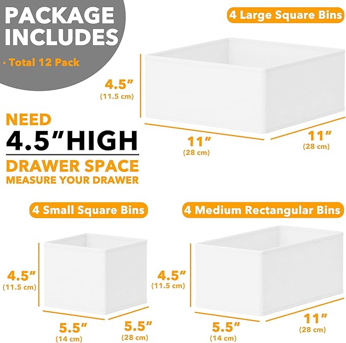 SpaceAid Drawer Organizer Clothes, 12 Pack Dresser Organizer Bins for Nursery, Closet Organization and Storage Dividers for Clothing, Baby Clothes, Underwears, Socks (White) - Image 6