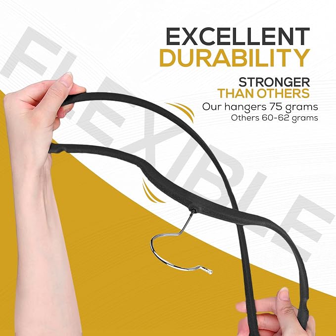 Techzoo 50 Pack New Premium Quality Velvet Hangers Ultra Thin Non Slip Adult Felt Space Saving Hangers for Closet Heavy Duty Coat Pants Jackets Dress Hangers 360° Swivel Hook Hold Upto 10 lbs Black - Image 8
