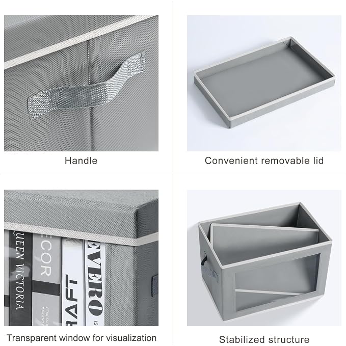 Homsorout Large Storage Baskets with Lids - Stackable Cube Bins for Closet, 6 Pack Grey Windows Organizer Bins, Home Organizers and Storage for Clothes, CD, Towels - Image 7