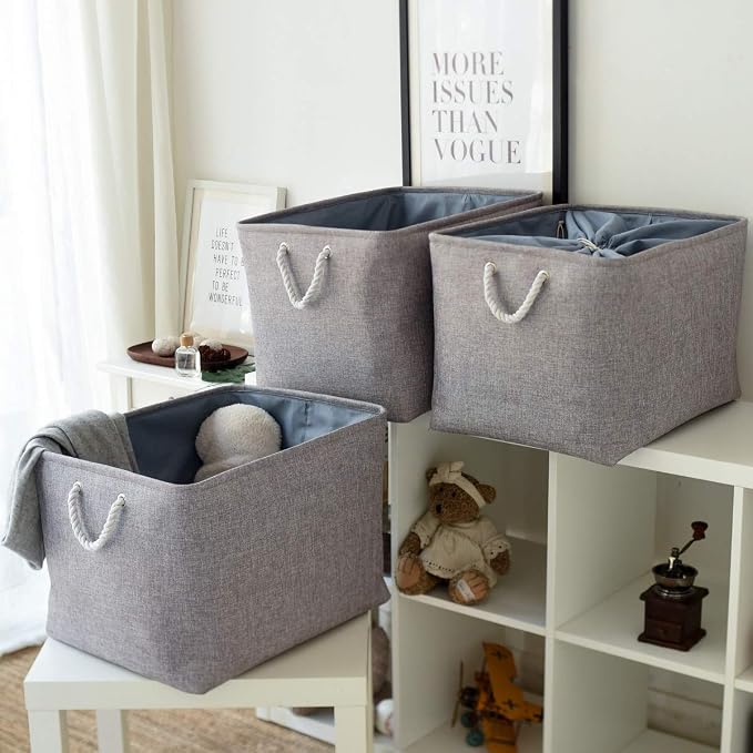 TheWarmHome Fabric Storage Bins Baskets for Organizing, Large Sturdy Storage Basket W/Handles, Decorative Foldable Storage Baskets for Shelves Closet Nursery Toy (X Large - 3 Pack 17.7L×13.8W×9.8H) - Image 8