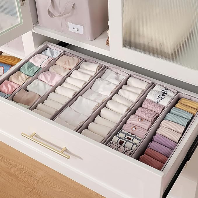 MURRI&MURRDI Mini Foldable Clothes Drawer Organizer 6 Pcs, Small Fabric Storage Organizer for Nursery, Sock, Underwear, Bra, Belt, Tie, Scarves , Gray - Image 8