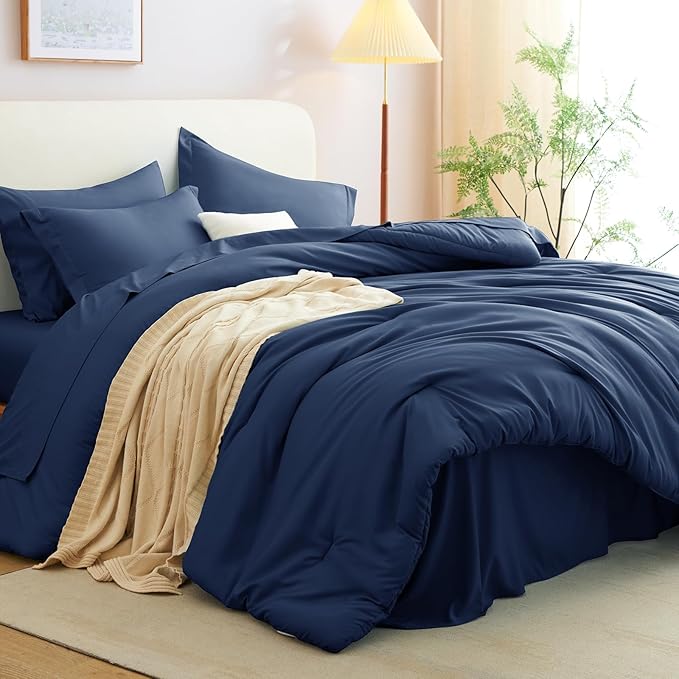 CozyLux Twin Comforter Set Navy Blue, 5 Pieces Bed in a Bag Twin Comforter Set with Sheets, All Season Bed Sets with Down Alternative Comforter, Fitted Sheet, Flat Sheet, Pillow Sham and Pillowcase