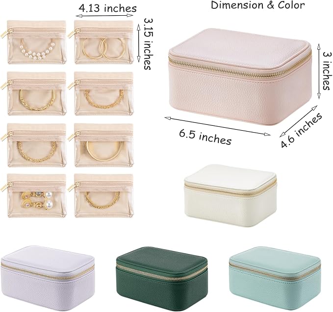 VLANDO Travel Jewelry Box Organizer – Portable PU Leather Jewelry Case with 6/8/12 Zippered Pouches, Compact Storage for Earrings Rings Necklaces Bracelets, Lilac Purple - Image 7