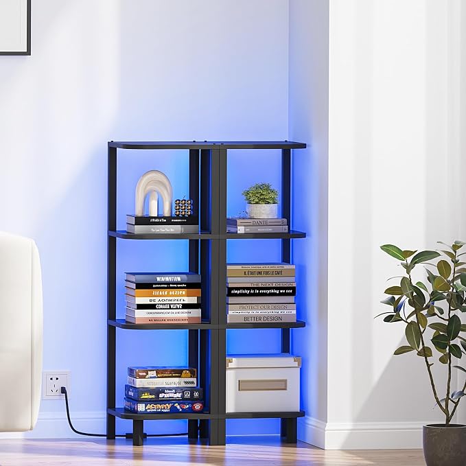 TUTOTAK Corner Shelf, 4-Tier Corner Bookshelf for Small Space, Narrow Display Corner Shelf Stand with Storage Rack, for Living Room, Bedroom, Black BS08BK004L - Image 7