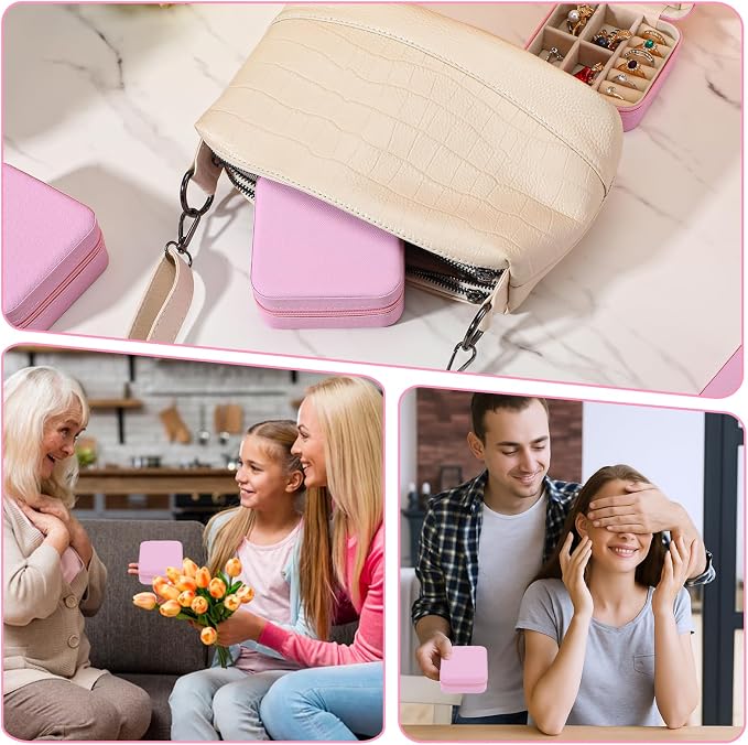 12pcs Mini Travel Jewelry Case,Pink Bridesmaids Proposal Small Jewelry Box Mini Jewelry Organizer,Small PU Leather Portable Storage Box for Rings,Earrings,Necklaces,Pendants,Bracelets - Image 7