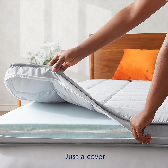 3Inch King Mattress Topper Cover(Only Cover),Mattress Protector Bedding,Foam and Latex Mattress Cover with Zipper and Adjustable Straps,Pillow Top(79 x 75”) Gray