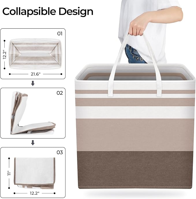 HomeHacks 2-Pack Large Laundry Basket, Waterproof, Freestanding Laundry Hamper, Collapsible Tall Clothes Hamper with Extended Handles for Clothes Toys in the Dorm and Family (Brown, 100L) - Image 8