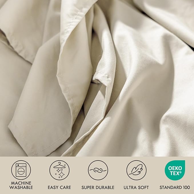 ClevaHome King Size Sheet Set - 6 Piece Soft Breathable Luxury Bed Sheet Set - Shrinkage & Fade Resistant Embroidered Bedding Sheet with Deep Pocket, 2 Extra Pillowcases (King, Oat Milk)