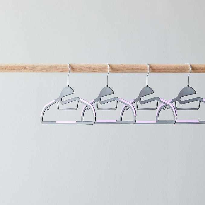 Amazon Basics Space Saving Non-Slip Rubber Coated Plastic Hangers with 360 Degree Swivel Hook, Black/Purple, Pack of 50 - Image 6