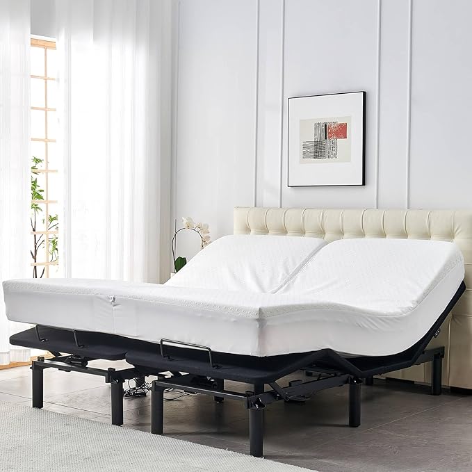 Bamboo Viscose Cooling Split Top King Mattress Protector for Adjustable Bed with Upper Flex Waterproof Fitted Sheet Style Matress Cover 32-34" Split from Head