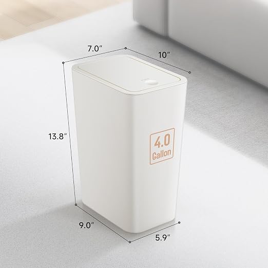 TIPGO Bathroom Trash Can with Lid, 4 Gallon / 15 Liter Small Garbage Can, Press Top Bin, Plastic Wastebasket with Pop-Up Lid for Bedroom, Living Room, Office (White, 2 Pack) - Image 6