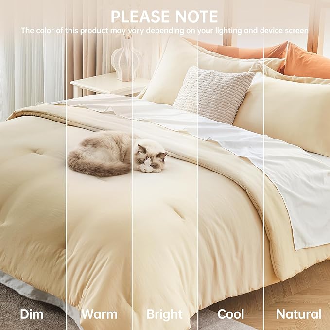 MUXHOMO Full Comforter Sets, All Season Ultra Soft Down Alternative Bedding - 3 Piece Lightweight Bed Set Includes 1 Comforter (82"x86") and 2 Pillow Shams (20"x26"), Light Yellow