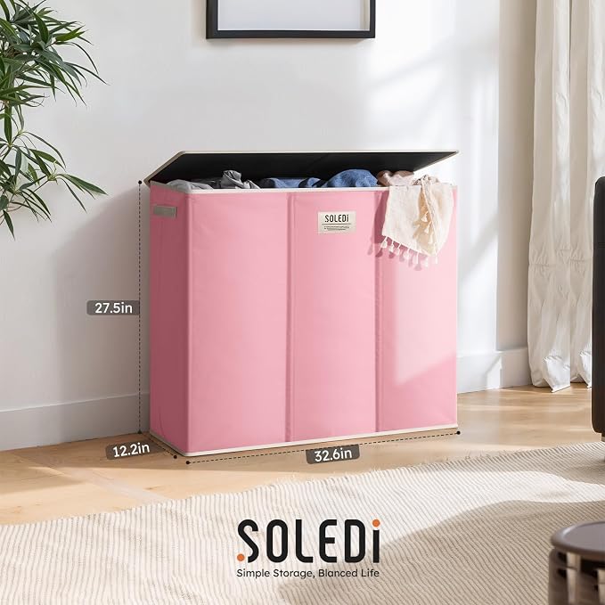 SOLEDI 180L 3-Section Laundry Hamper with Lid, Extra Large Dirty Clothes Basket with Sturdy Handles for Laundry Room & Bedroom - Durable Organizer for Sorting Laundry - Image 7