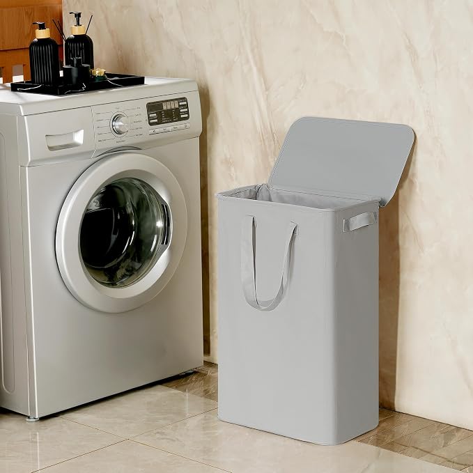 efluky Slim Laundry Basket with Lid, Narrow Laundry Hamper with Handles, Collapsible Dirty Clothes Hamper, Tall Laundry Bin for Laundry Room, Dorm and Bedroom, 55L Grey - Image 7