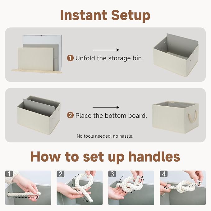 StorageWorks Collapsible Storage Bins, Closet Organizer Bins for Clothes, Fabric Shelf Baskets and Storage, Beige, White & Ivory, 3-Pack, Extra Large - Image 7