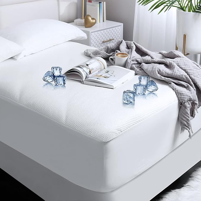 Nestl Full Size Mattress Protector, Cooling Waterproof Mattress Protector Full, Washable Mattress Cover, Waterproof Mattress Pad, Fitted Full Mattress Protector Waterproof 21" Deep Pocket