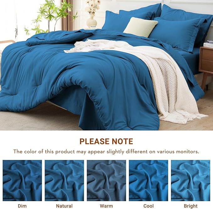 MUXHOMO 5 Pieces Twin XL Comforter Set, Soft Bed in a Bag Twin XL Size, All Season Bedding Set with Comforter, Flat Sheet, Fitted Sheet, Pillowcases & Shams, Bluish Green