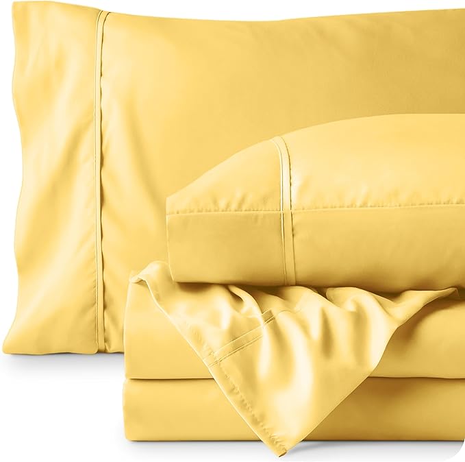 Bare Home Queen Sheet Set - 1800 Ultra-Soft Microfiber Queen Bed Sheets - Double Brushed - Deep Pockets - Easy Fit - 4 Piece Set - Bedding Sheets & Pillowcases (Queen, Lemon Drop)