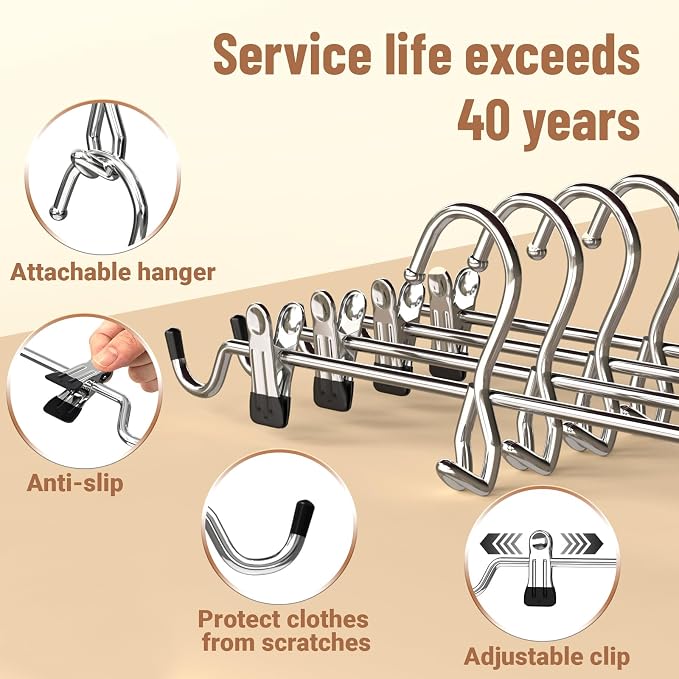 Pants Hangers Space Saving,Stackable Skirt Hangers with Clips, Hanging Closet Organizer and Storage,Clothes Hangers, College Dorm Essentials Apartment Essentials- 24 Pack - Image 8
