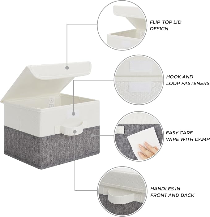 GRANNY SAYS Small Storage Bins with Lids, Small Storage Boxes, Shelf Baskets for Shelf, Collapsible Storage Bins for Living Room, Bedroom, 10x8x7 Inch, White/Gray, 2-Pack - Image 6