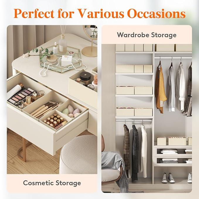 Lifewit 16 Pack Drawer Organizer, Dresser Underwear Drawer Organizer Bins, Foldable Fabric Closet Organizers, Storage Drawer Dividers, Dorm Room Essentials for Clothing, Socks, Towels, Ties Khaki - Image 8