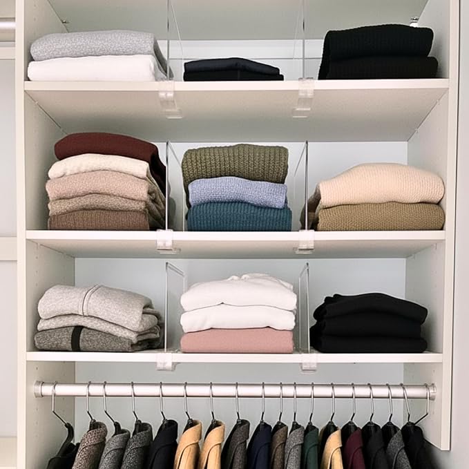 SortNStore Shelf Dividers Purse Organizer for Closet: 11-inch Tall(Extra Tall) Acrylic Sweater Organizer - Upgraded Extra Height for Large Handbags, Totes, Clothes, Towels on Wood Shelves 10-Pack - Image 9
