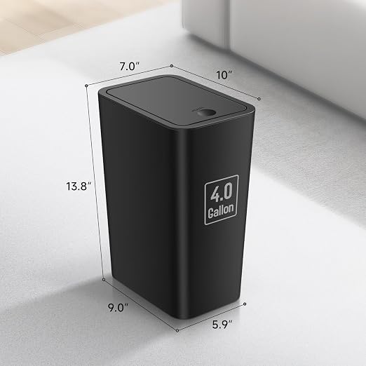 TIPGO Bathroom Trash Can with Lid, 4 Gallon / 15 Liter Small Garbage Can, Press Top Bin, Plastic Wastebasket with Pop-Up Lid for Bedroom, Living Room, Office (Black) - Image 6