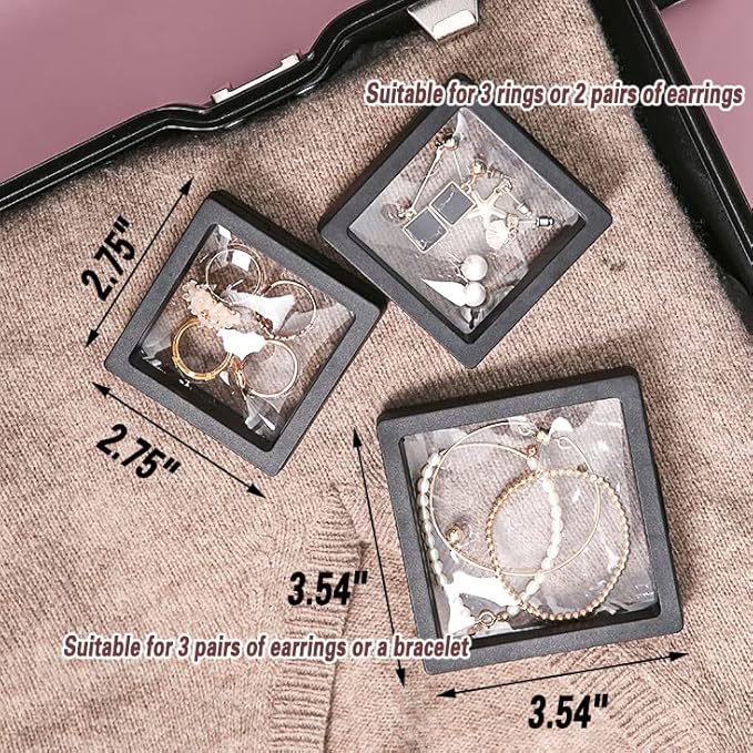 12PCS 3D Floating Frame Display Stand, Jewelry Box, Gift Box, Ornament Organizer, Small Travel Jewelry Box, PE Film Anti-Oxidation, Suspended Display Box Stackable (Multicolour, 2.75 * 2.75) - Image 7