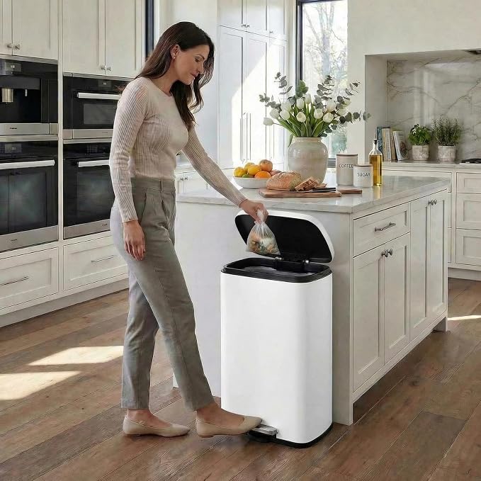 8 Gal Kitchen Trash Can, 30L Recycling or Garbage Bin, Brushed Stainless Steel Waste Basket, Soft&Quiet Close Dustbin, with Step-On Pedal, Removable Inner Bucket, for Home, Office, Living Room - Image 9