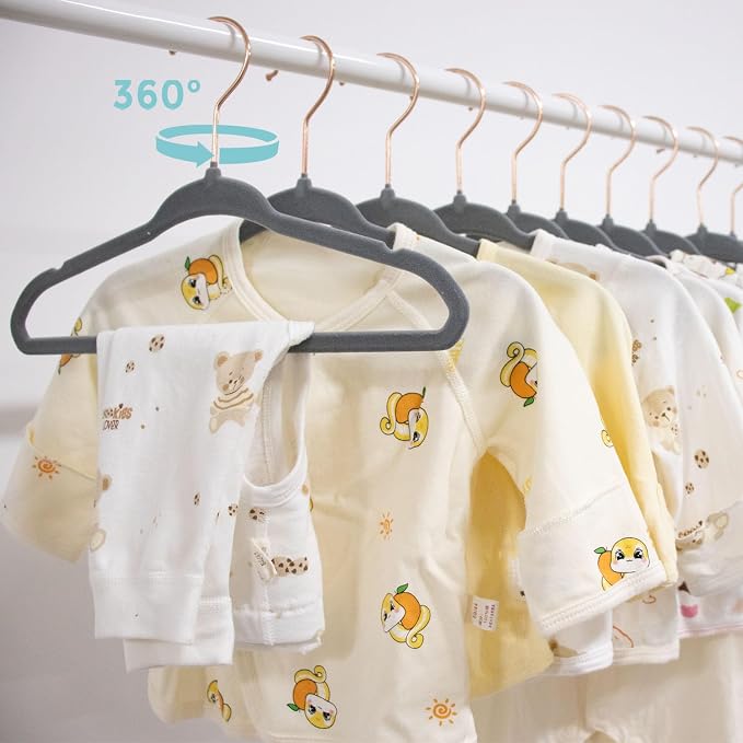 Tonswachic Velvet Baby Hangers 30 Pack - 11 Inch Non-Slip Kids Hanger for Newborn Clothes - Small Toddler Child Hangers Durable for Every Use - 10 Hanger Clips Included, Gray - Image 7
