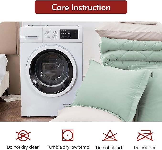 MUXHOMO 5 Pieces Twin XL Comforter Set, Reversible Bed in a Bag Twin XL Size, All Season Bedding Set with Comforter, Flat Sheet, Fitted Sheet, Pillowcases & Shams, Sage Green & Beige
