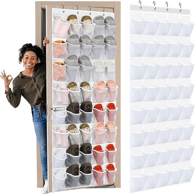 Windyun 40 Over the Door Shoe Organizer Large Breathable Mesh Pocket Clear White Hanging Shoe Rack for Closet Behind Door Hanger Storage Holder Nonslip Hook for Women Men Entryway Bedroom Utility Room - Image 7