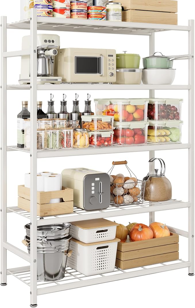 Storage Shelves, 5-Tier Metal Shelving Unit with Adjustable Feet, Shelf Organizer for Garage, Kitchen, Pantry and Closet Organization, 36.4" x 11.8" x 68.3", Cream White - Image 3